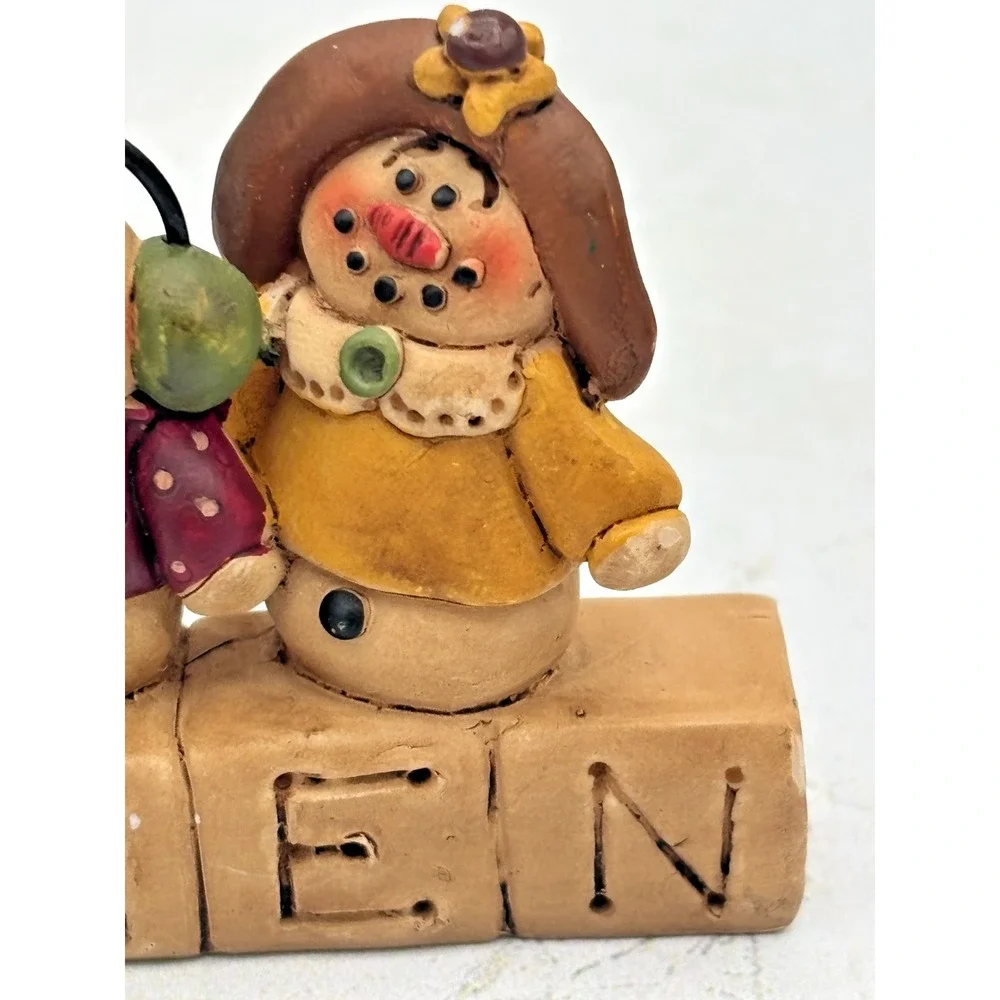 Blossom Bucket I‎ Love Snowmen Block Figurine Suzi Skoglund Resin Vintage
